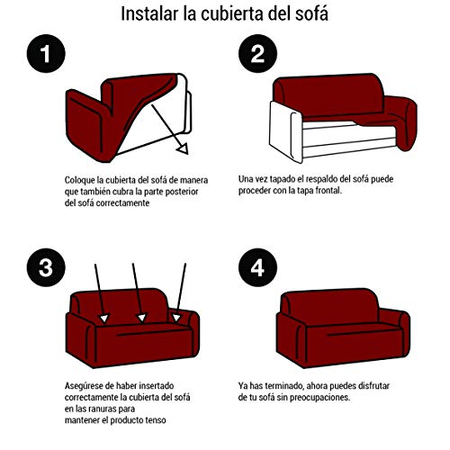 Banzaii Funda Sofa Elastica con Funda Asiento Impermeable – Cubre Sofa con Cojin – Protector Sofa con Asiento Separado - Poliéster Sofá 3 plazas y 3 Cojines de Asiento 150-190 cm Burdeos