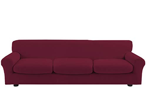 Banzaii Funda Sofa Elastica con Funda Asiento Impermeable – Cubre Sofa con Cojin – Protector Sofa con Asiento Separado - Poliéster Sofá 3 plazas y 3 Cojines de Asiento 150-190 cm Burdeos