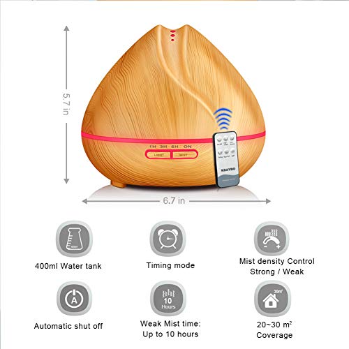 BAOWANG humidificador 400 ml Control remoto aroma Aceites difusor ultrasónico humidificador de aire con grano de madera Led luces para oficina hogar