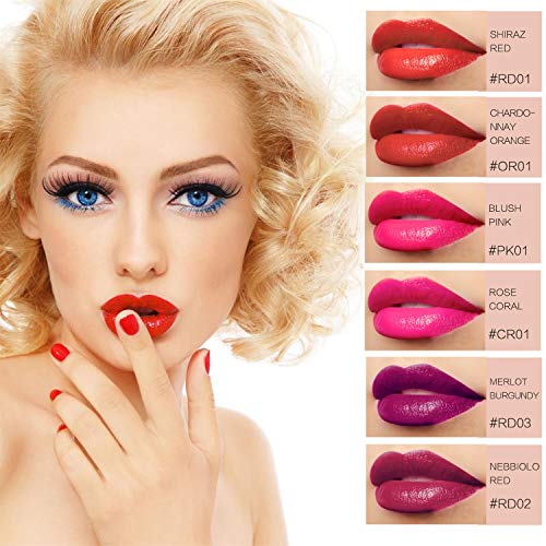 Barra de Labios - 6 Colores Lápiz Labial Líquido Acabado Mate Brillo de Labios Estilo de Vino Tinto Impermeable Pintado de Labios para Dama