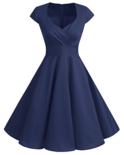 Bbonlinedress Vestido Corto Mujer Retro Años 50 Vintage Escote En Pico Navy XS