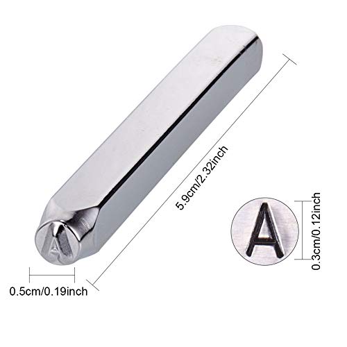 BENECREAT 36 Pack (3 mm 1/8") Sellos de Letras y números Herramientas Estampadas de Metal Perforado - Material de Acero de Carbono Duro Galvanizado para Perforación Metal, Joyería, Cuero