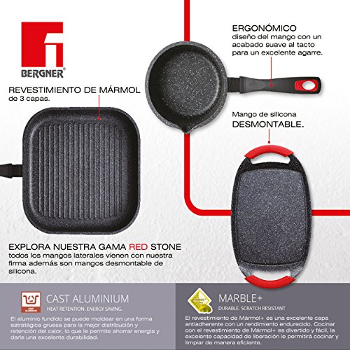 Bergner Red Stone Plancha-asador en Aluminio Fundido, Negro, 28 x 28 x 4.8 cm