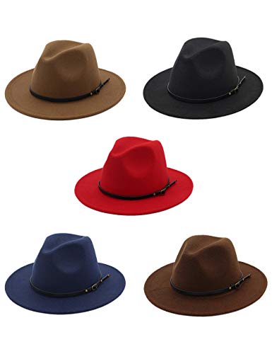 besbomig Sombreros de Sombrerera de Jazz para Hombres Mujer - Sombrero de ala Ancha Fieltro de Lana