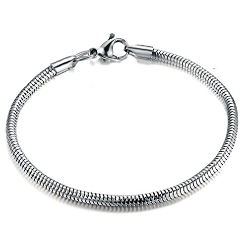 Besteel 3 MM Acero Inoxidable Pulsera Serpiente Cadena para Mujeres Hombres Brazalete Pulseras para Charms y Abalorios, 16.5CM