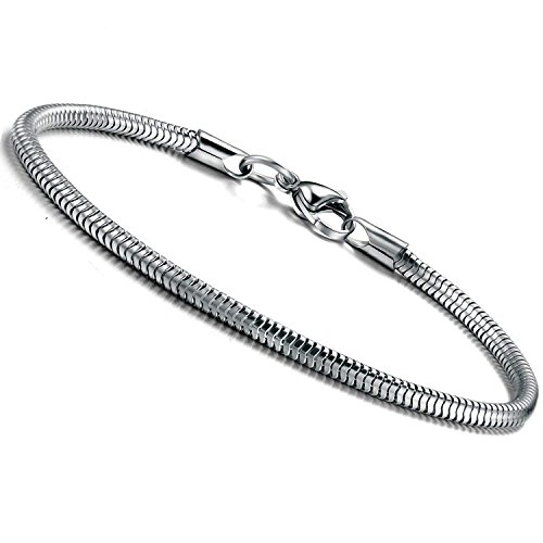 Besteel 3 MM Acero Inoxidable Pulsera Serpiente Cadena para Mujeres Hombres Brazalete Pulseras para Charms y Abalorios, 16.5CM