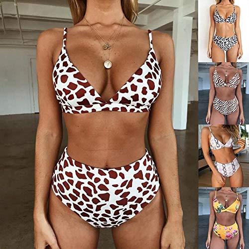 B/H Bañador Bikini Ropa de Baño de Multicolor,Printed Sexy Bikini Suit, Ladies Split Stretch Swimsuit-Yellow Flower_XL,Sexy Mujer Top Bikini Talle Alto