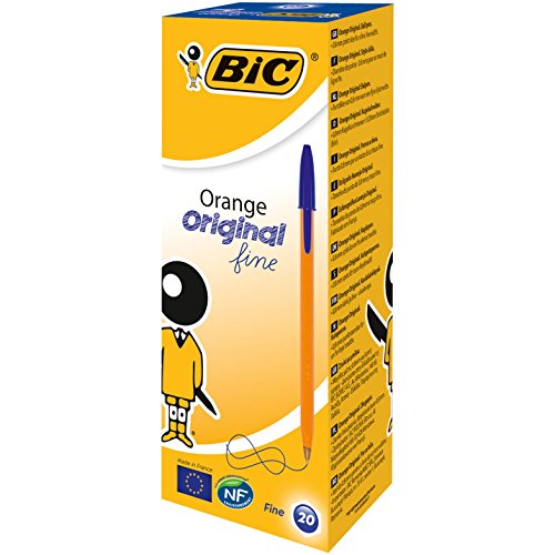 BIC Orange Original Fine bolígrafos punta fina (0,8 mm) - Azul, Caja de 20 unidades