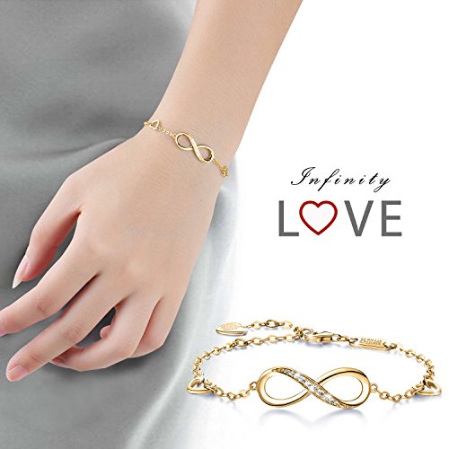 Billie Bijoux Pulsera de plata esterlina Mujer Símbolo Amor Infinito Brazalete de mujer ajustable regalo ideal el día de San Valentín (oro)