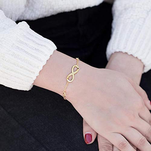 Billie Bijoux Pulsera de plata esterlina Mujer Símbolo Amor Infinito Brazalete de mujer ajustable regalo ideal el día de San Valentín (oro)