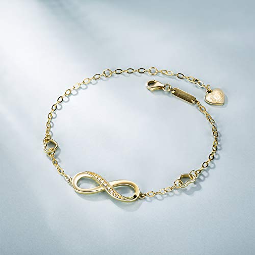 Billie Bijoux Pulsera de plata esterlina Mujer Símbolo Amor Infinito Brazalete de mujer ajustable regalo ideal el día de San Valentín (oro)