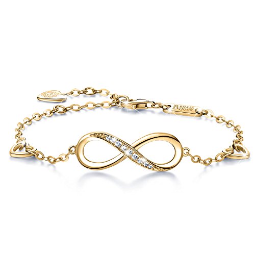 Billie Bijoux Pulsera de plata esterlina Mujer Símbolo Amor Infinito Brazalete de mujer ajustable regalo ideal el día de San Valentín (oro)