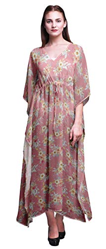 Bimba Las Hojas de durazno, melocotón Blanco y Flor Floral Largo caftán Maxi Vestido para la Playa de la Cubierta del Traje de baño de Las Mujeres hasta Kaftan-4X-5X