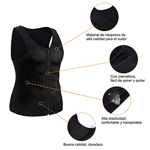 Bingrong Chaleco Sauna Hombre Fajas Reductoras Adelgazantes Hombres Compresion de Neopreno Chaleco para Adelgazante Sudoración con Cremallera para Deporte Fitness (Nergo, XL)