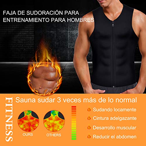 Bingrong Chaleco Sauna Hombre Fajas Reductoras Adelgazantes Hombres Compresion de Neopreno Chaleco para Adelgazante Sudoración con Cremallera para Deporte Fitness (Nergo, XL)