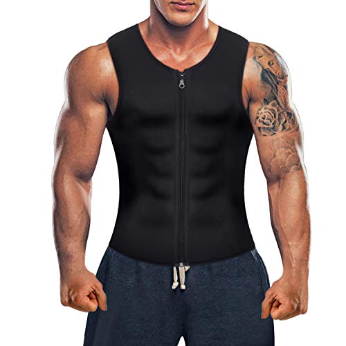 Bingrong Chaleco Sauna Hombre Fajas Reductoras Adelgazantes Hombres Compresion de Neopreno Chaleco para Adelgazante Sudoración con Cremallera para Deporte Fitness (Nergo, XL)