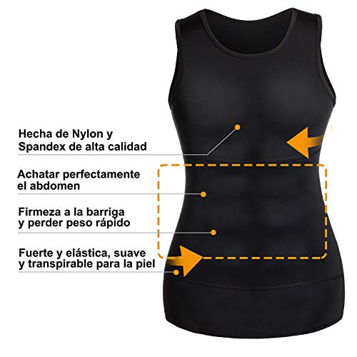 Bingrong Faja Reductora para Hombre Chaleco Adelgazante para Hombre Camiseta elástica para Abdomen Ropa Interior Reductora (Negro, Large)