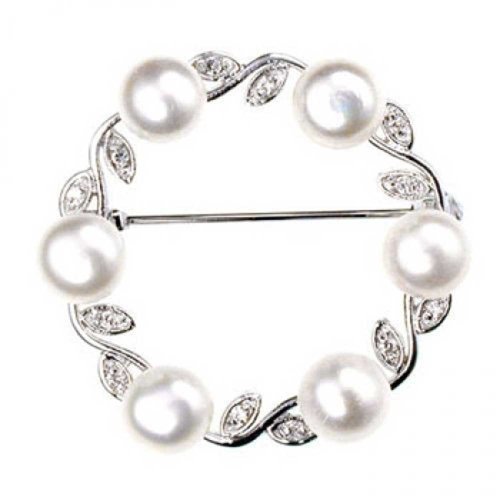 Blanco Aqua Fresca Culturada Perla Circle Hoja Bufanda Broche para La Mujer para Bodas De Plata Esterlina 925