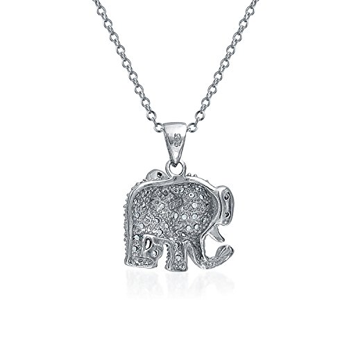 Bling Jewelry Aqua Azul Gris Pave CZ Collar Colgante Elefante De Buena Suerte Mujer Novia Pulido con Cadena De Plata Esterlina 925