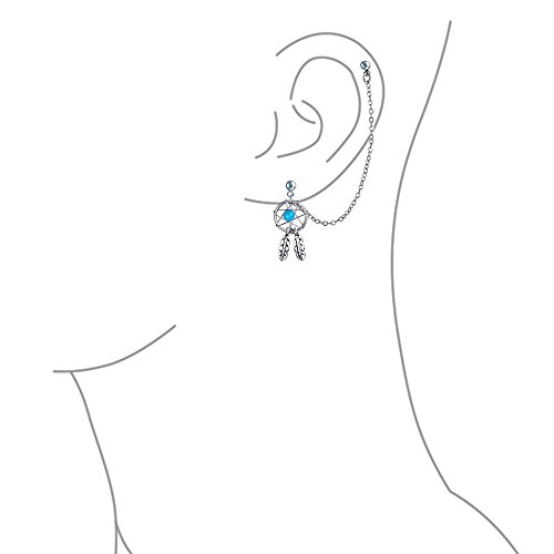 Bling Jewelry Atrapasueños Aqua Cadena Cordón Doble Única Oreja Piercing Pendientes para La Mujer Cartílago Stud Acero 316L