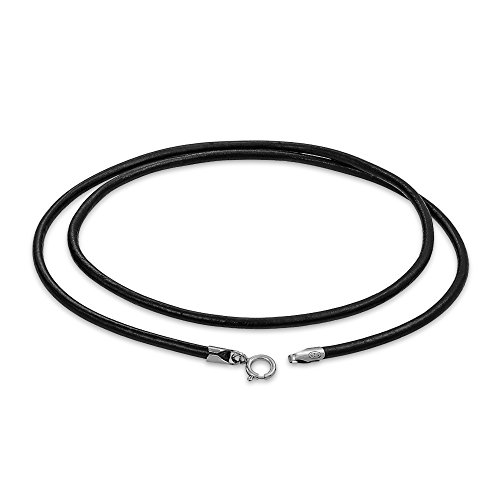 Bling Jewelry Cordón De Cuero Negro Liso Genuina Collar para Hombres Y Mujer Adolescentes Lobster Claw Broche Chapado En Plata De