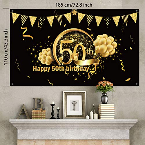 Blulu Decoración de Fiesta de 50 Cumpleaños, Póster de Señal de Tela Extra Grande para 50 Aniversario Fondo de Foto Pancarta de Fondo, Materiales de Fiesta de 50 Cumpleaños (Negro Dorado)