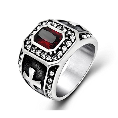 BOBIJOO JEWELRY - Anillo Anillo Anillo De Hombre Templarios Monárquico Católico De La Cruz Roja Rhinestone De Acero - 27 (12 US), Acero Inoxidable 316