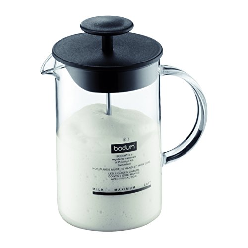 Bodum Latteo - Batidor de leche con asa de cristal, 0,25 l, color negro