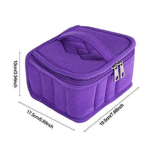 Bolsa de aceites esenciales, 30 botellas Shockproof Aceites Esenciales Organizador Viaje aceite esencial bolsa estuche para dama morado