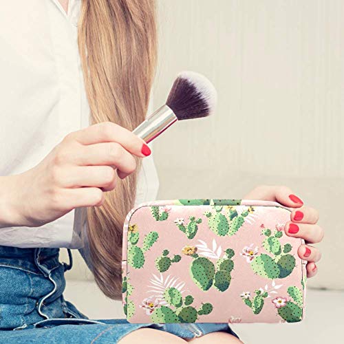 Bolsa de maquillaje de cactus Oxford Bolsa de cosméticos para mujeres Bolsa de maquillaje con cremallera negra Bolsa de aseo portátil de viaje