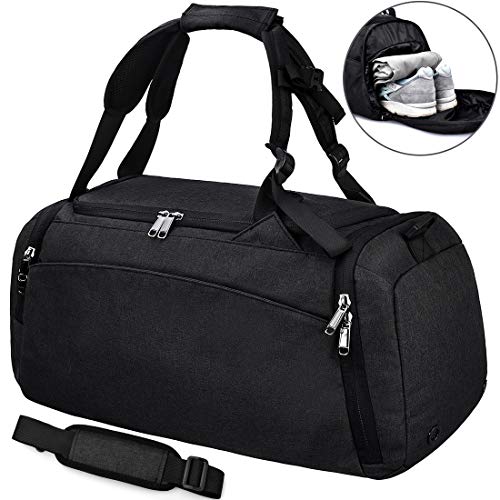 Bolsa Deporte Bolsa Gimnasio de Viaje Impermeable Bolsos Deportivos Fin de Semana Travel Duffle Bag para Hombre y Mujer Negro