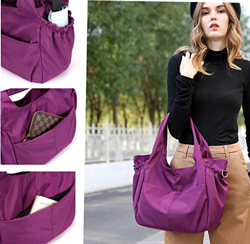 Bolso Bandolera Mujeres, Popoti Bolsas de Hombro Mano Impermeable Nylon Totalizador del Monedero Mochila Escolar Portátil Billetera Multifuncional Crossbody Bag (Púrpura)