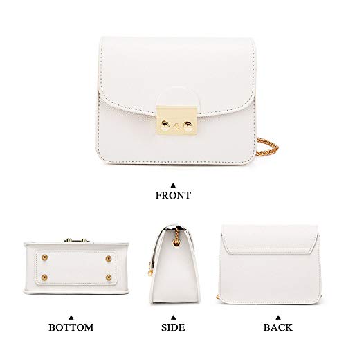 Bolso de Hombro pequeña de Mujer Bolso de Bandolera de Cuero PU Bolso de Mano Casual Moda Crossbody para niñas Señoras-Blanco