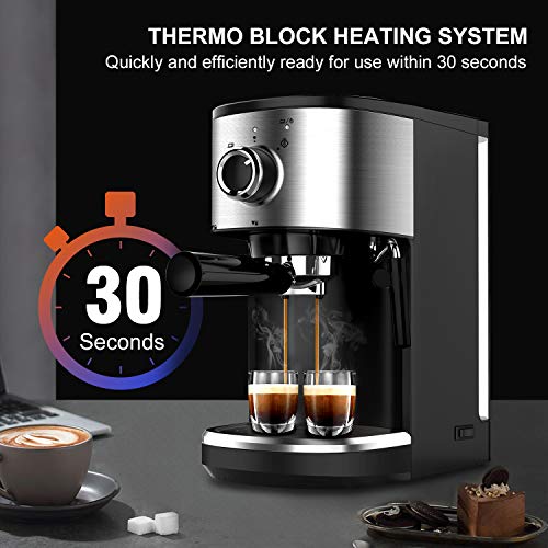 Bonsenkitchen Cafetera Espresso, Máquina de Café Espresso de Acero Inoxidable, Presión 15 Bares, 1450 W, Manual Cafetera Profesional para Espresso y Capuccino (CM8902, 1.25L)