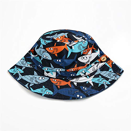 Boomly Bebé Niño Sombrero para el Sol Protector Solar Protección UV Tapa de la Cuenca Sombrero de Pescador Tiburón Impresión Verano Secado rápido Gorra de Visera (Azul, 1.5-3 años)