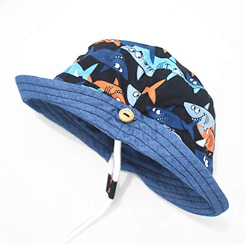 Boomly Bebé Niño Sombrero para el Sol Protector Solar Protección UV Tapa de la Cuenca Sombrero de Pescador Tiburón Impresión Verano Secado rápido Gorra de Visera (Azul, 1.5-3 años)