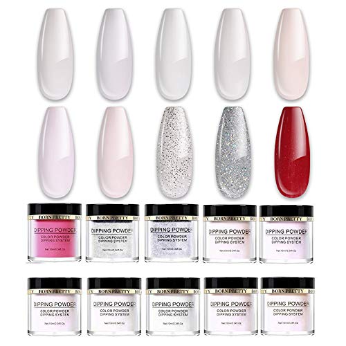 Born Pretty Dipping DIP polvere senza lampada cure nail art per unghie di immersione starter French manicure 10 colori set