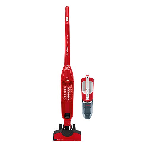 Bosch Flexxo Serie 4 BBH3ZOO25 Aspirador escoba 2 en 1, sin cable y de mano, autonomía de 55 minutos, especial animales con accesorios extra, color rojo