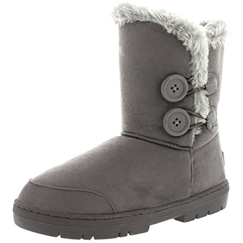 Botas de invierno con doble botón, impermeables, para mujer, color Gris, talla 36.5