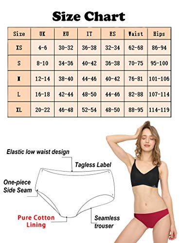 Bragas Mujer sin Costuras Invisible Señoras Braguitas Low Rise Suave Ligera Bikini Braguitas, Pack de 6 Multicolor M