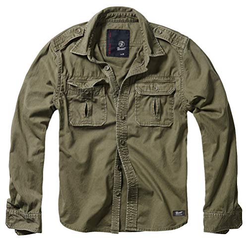 Brandit Vintage Shirt Longsleeve Camisa, Olive, M para Hombre