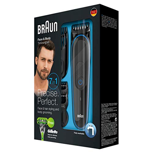 Braun MGK3040 - Set de afeitado multifunción 7 en 1, depiladora masculina, recortadora de barba, cortapelos profesional hombre, negro