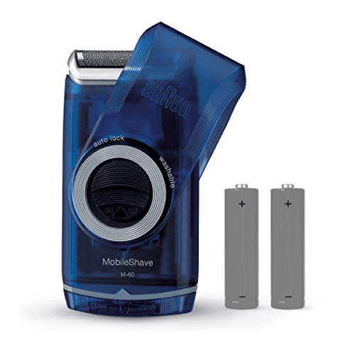 Braun PocketGo M60b MobileShave - Afeitadora eléctrica para hombre portátil, máquina de afeitar barba, transparente azul