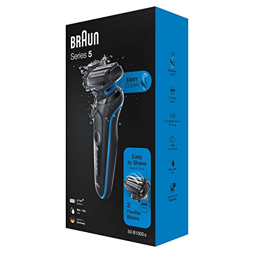 Braun Series 5 50-B1000s Afeitadora Eléctrica, máquina de afeitar barba hombre de Lámina, Uso en Seco y Mojado, Recargable, Inalámbrica, Azul