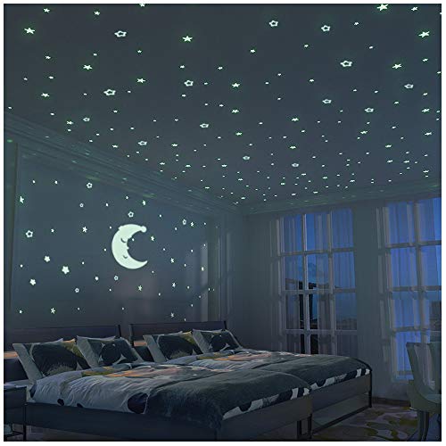 Brillante Estrellas y Luna Pegatina de Pared Para Dormitorio de Niños - 300 Más Brillante Estrellas - Luminosos Fluorescentes y Brillantes en la Oscuridad