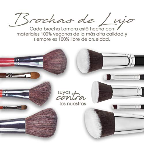 Brochas Base Polvos Ojos de Maquillaje Profesional Kabuki - Set Pinceles Maquillaje Sintético - Fibras Veganas de Larga Duración - Calidad Premium