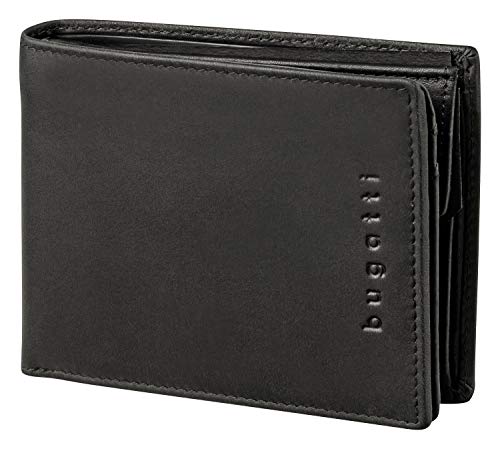 Bugatti Romano Carteira en Piel con Seguridad RFID, Billetera, Carteras para Hombre y Mujer, Formato Horizontal - Negro