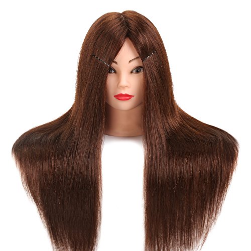 Cabeza de Maniquí Neverland 61 cm 60% Cabello Humano Real Practicas Formación Muñeca de la Cosmetología práctica maniquí para Peluquería con Soporte + Accesorios de Peinado DIY