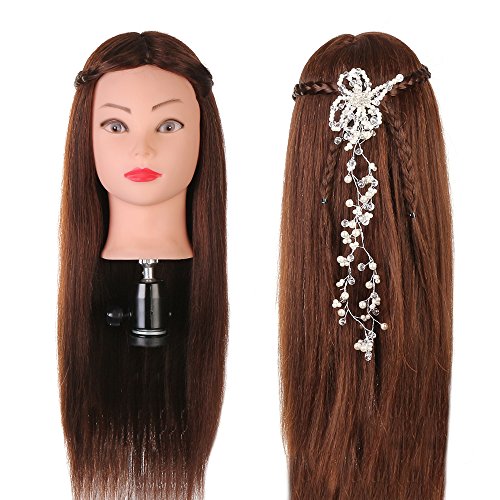 Cabeza de Maniquí Neverland 61 cm 60% Cabello Humano Real Practicas Formación Muñeca de la Cosmetología práctica maniquí para Peluquería con Soporte + Accesorios de Peinado DIY