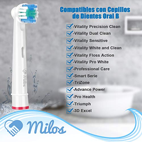 Cabezales para Cepillo Oral B Eléctrico Milos (Paquete de 8), Compatibles con Cabezales de Recambio Oral B, Cabezales de Recambio para Cepillo de Dientes Eléctricos Oral B de Primera Calidad